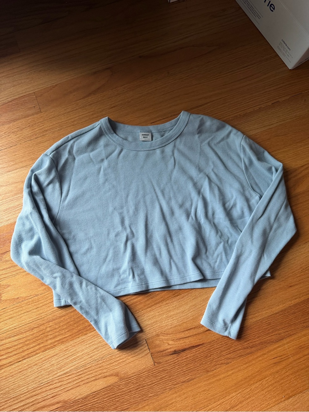 Aritzia Sunday Best Light Blue Cropped Waffle Long-Sleeve Top
